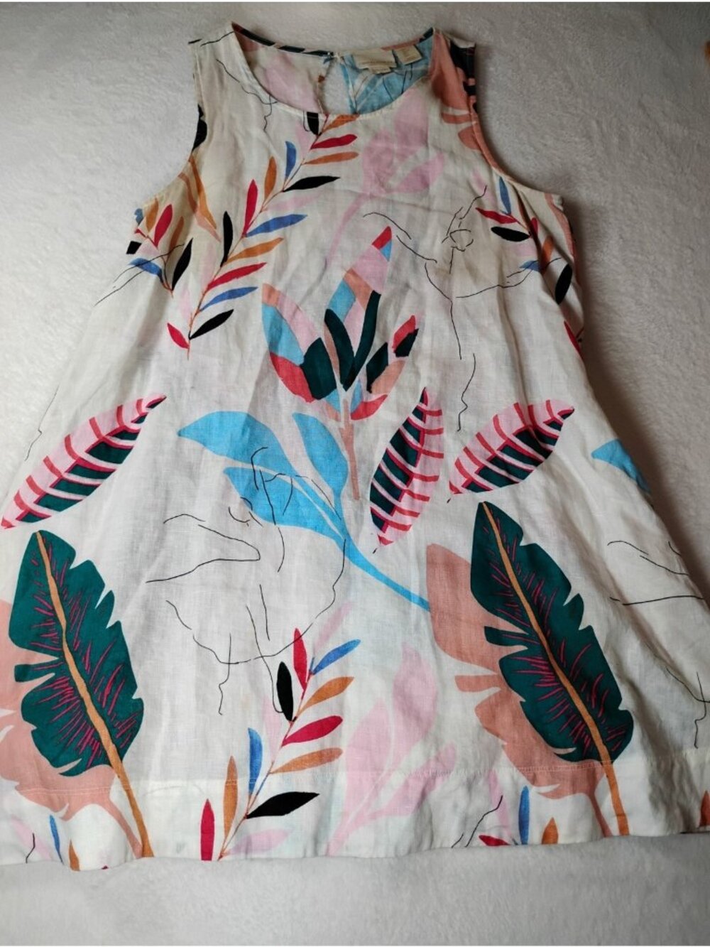 Vintage Cynthia Rowley Linen Midi Dress Floral Pockets Size L